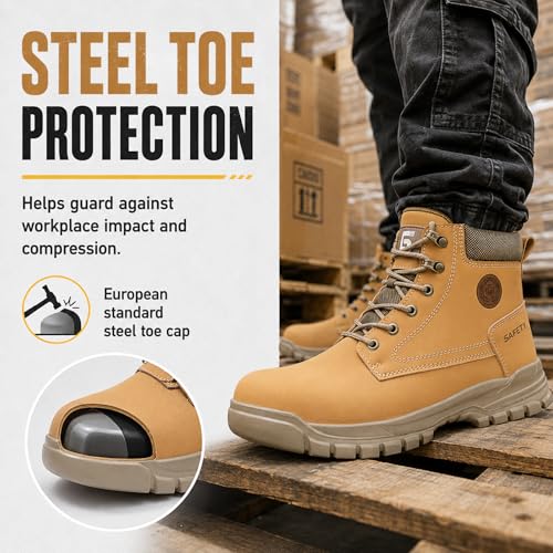 Image of Steel Toe Boots for Men Puncture Resistant Work Utility Safety Shoes