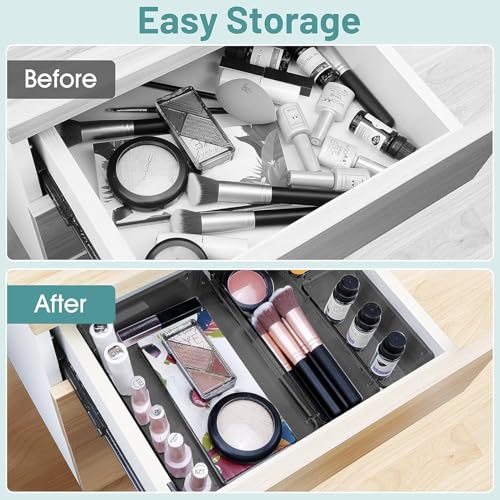 Image of mechdel Drawer Organizer Set /Bathroom and Dressing Table Trays /Cosmetic Display /Bathroom Cosmetic Organizers /Unbreakable Drawer Organizer /Drawer Divider Tray (Black, (6 x 6) -6PCS)