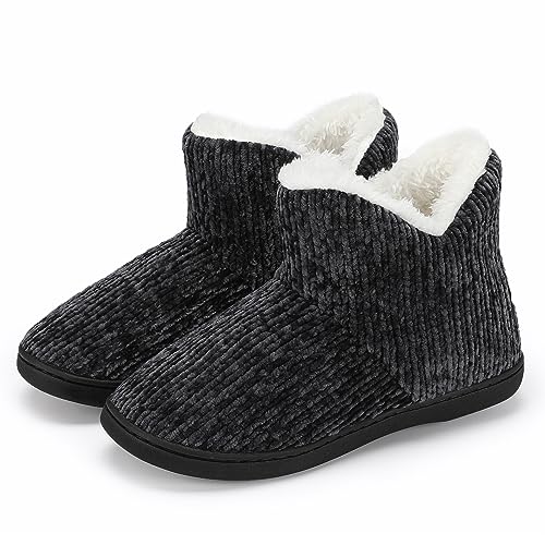 TUOBUQU Women Warm Bootie Slippers Winter Booty Slippers Black S