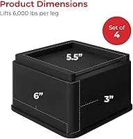 Vista 3 de iPrimio Elevadores de gran tamaño para cama y sofá, elevador cuadrado de 3 pulgadas, resistente, paquete de 4, hasta 6000 libras, bloques