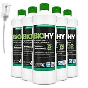 BiOHY Reinigingsmiddel voor zuigwisser (6 x 1 l fles) + doseerapparaat | 1:100 concentraat voor alle nat-droogzuigers…