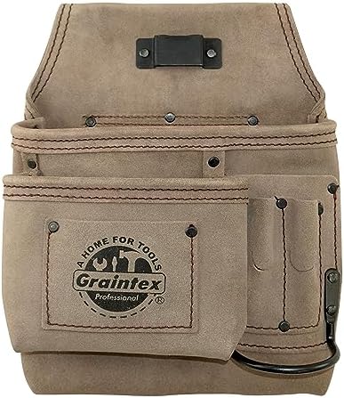 Graintex 10 Pocket Tool Pouch - Lime Green Suede Leather With 2" Belt, For Electricians, Carpenters, Handymen