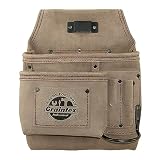 Graintex 5 Pocket Nail & Tool Pouch Suede Leather for Constructors, Electricians, Plumbers, Handymen (Beige, Left Handed)