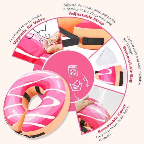 Image of Inflatable Dog Cone Collar to Stop Licking, Soft Neck Donut Collar After Surgery, Adjustable Recovery Cone for Small Medium Large Dogs (Donut,S)