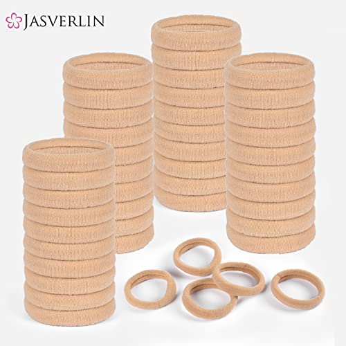 JASVERLIN 100pcs Light Blonde Hair Ties Ponytail Holders, Seamless Cotton Fabric Hairties No Damage Hair Bands - Image 2