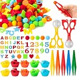 EZdhuawuse Letters Numbers Sensory Bin Fillers - 240Pcs Summer Alphanumeric Fine Motor Skills Toys Color Counting Sorting Set for Kids, Felt Letter Pom Poms Cup Clip for Preschool Education Activities