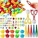 EZdhuawuse Letters Numbers Sensory Bin Fillers - 240Pcs Summer Alphanumeric Fine Motor Skills Toys Color Counting Sorting Set for Kids, Felt Letter Pom Poms Cup Clip for Preschool Education Activities