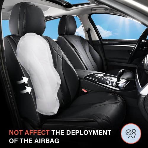 Image of Coverado Car Seat Covers, Black Car Seat Cover Full Set, Waterproof Seat Covers, Nappa Leather Seat Covers Protector Universal Fit for Most Cars SUV Trucks