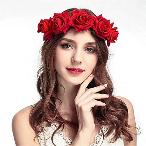 CHSEEA Girl Bride Rose Flower Crown Wedding Festival Headband Hairband Floral Garland Headpiece Hair Wreath with Adjustable Ribbon for Spring Tourism Festival Wedding Garland Party #5 Cover