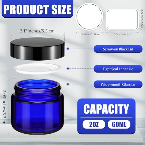 Image of Layhit 60 Pcs 2 oz Glass Jars with Lids Airtight Jars Bulk,Blue | Empty, Airtight, Leakproof, Reusable, Small Jar with Blank Labels & Liners Lids, Travel Jars for Cream, Lotions, Candle