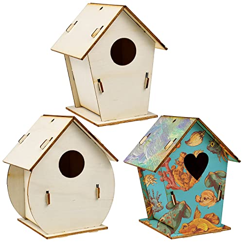 JJQHYC 3 Stück Vogelhaus zum Basteln Kindergeburtstag Bemahlen Vogelhäuser Kreativ Geschenk für Kinder Hängende Vogelhäuschen Garten Deko Cover