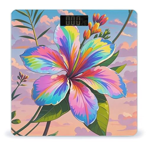 Báscula digital con flores hawaianas y vidrio templado miniatura 1