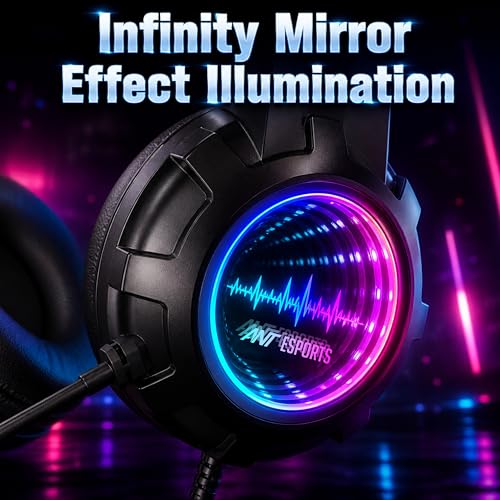 Image of Ant Esports H950 Pro Wired Gaming Headset for PC, Xbox, PS4 & PS5, 7.1 USB Surround Sound Wired Headphones, 50mm Drivers, Mirror RGB LED, Omnidirectional Mic & Noise Isolating Ear Cups - Black