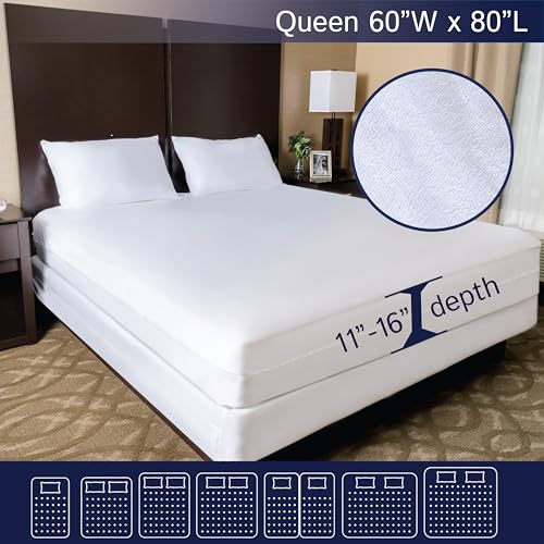 Zippered Waterproof Mattress Encasements - Hypoallergenic Mattress Protector Cover with Soft Cotton Terry Fabric Top - Queen Size 60' x 80'