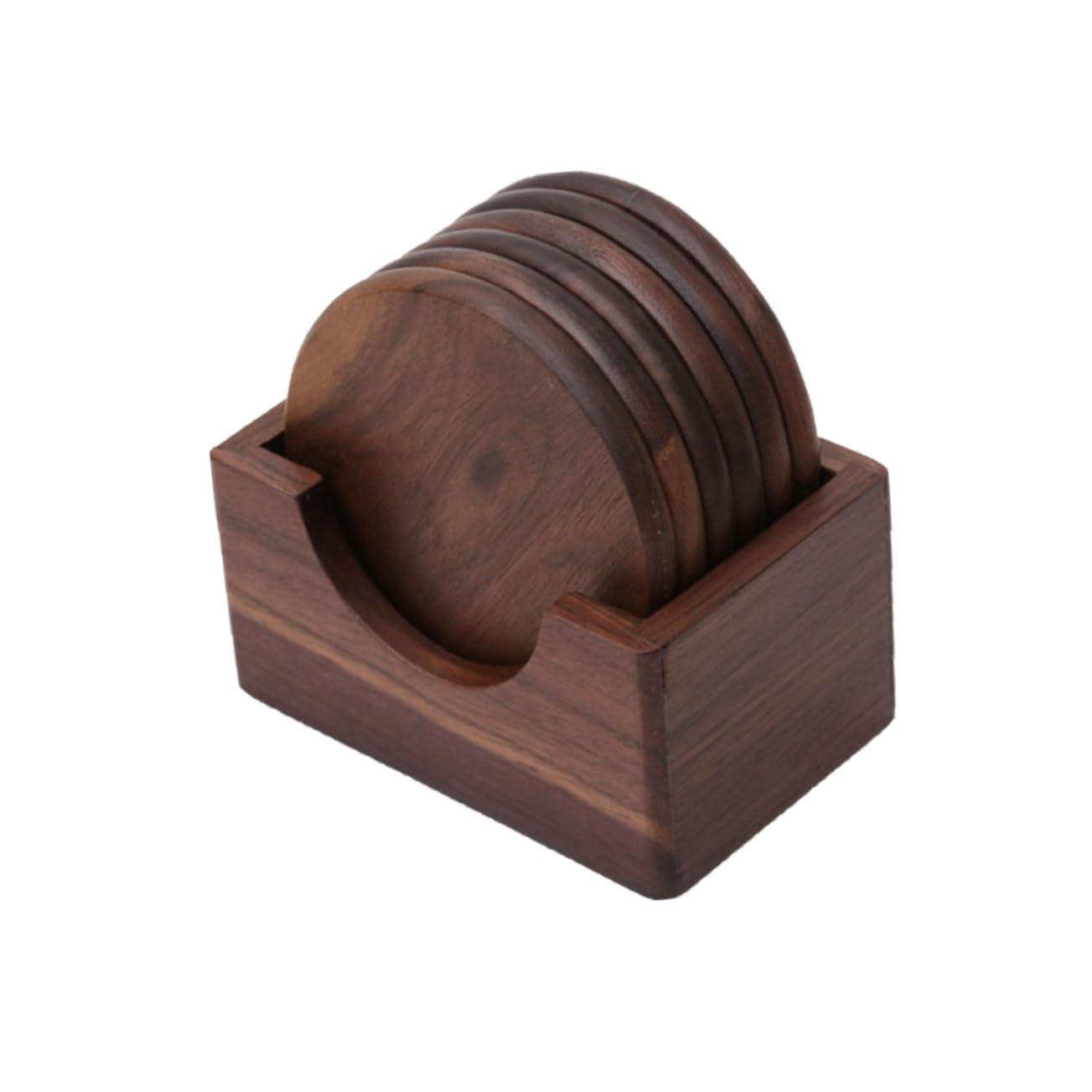 Posavasos de Madera Redondos de Nogal Negro, Juego de 6 Piezas
