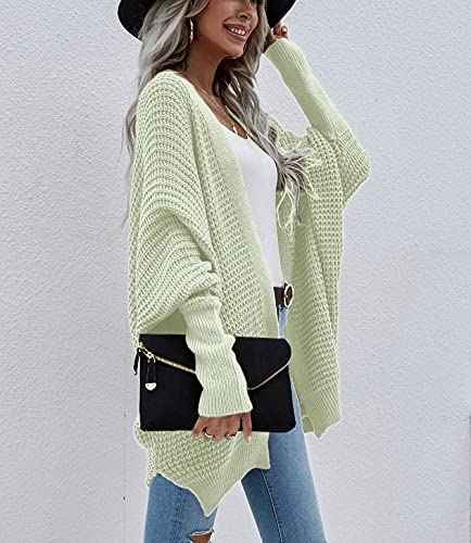 Image of Women's Waffle Cardigan Ribbed Cuffs Open Front Knit Sweater Batwing Long Sleeve Casual Loose Chunky Coat Outwear