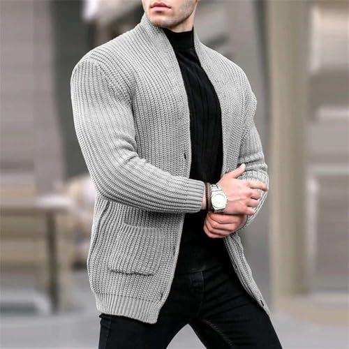 Men Casual Shawl Collar Chunky Knit Cardigan Sweater Thick Warm Long Sleeve Outerwear4