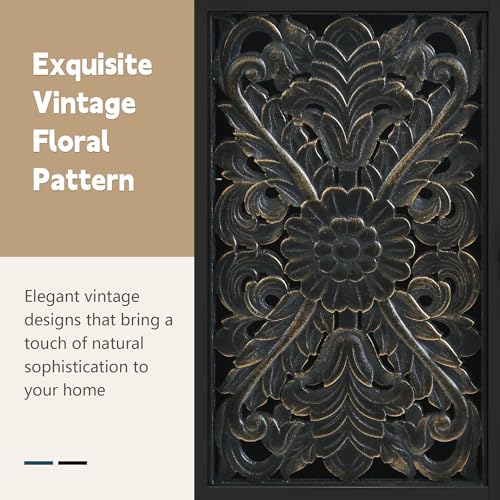 ARTPOWER Accent Cabinet with 2 Doors, Vintage Carved Wood Storage Cabinet, Sideboard Buffet Cabinet with Storage Credenza for Living Room, Kitchen, Dining Room, Entryway, Hallway, Black - Image 5