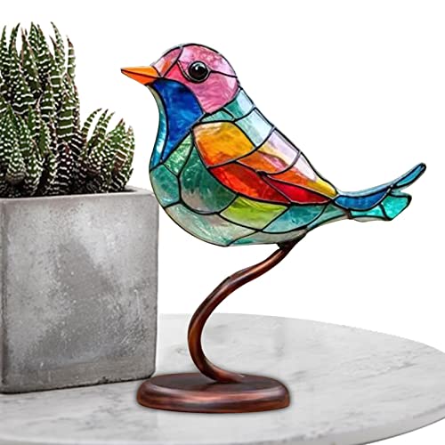 Pássaros de vidro manchado na área de trabalho do ramo | Vitrais enfeites de mesa pássaros no ramo,D
