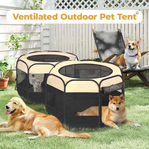 Image of EighteenTek 2-in-1 Pop Up Cat Playpen, Assembly-Free Dog Puppy Pet Playpen, Indoor Outdoor Cats Enclosed, Cat Tent House Crate Cage, Portable & Foldable Playpen for Kittens(No Divider, Unified Space)