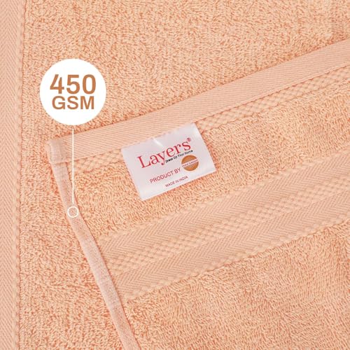 Image of Layers 100% Cotton Face Towels | 450 GSM Soft & Highly Absorbent | Aqua Plush Collection | Pack of 12 Super Soft Towels for Men & Women | 30 x 30 cm - Peach