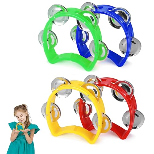 KOMUNJ 4 Pezzi Tamburello a Mezzaluna in Metallo, tamburello per Bambini, Per L'Educazione Della Prima Infanzia, Corsi...