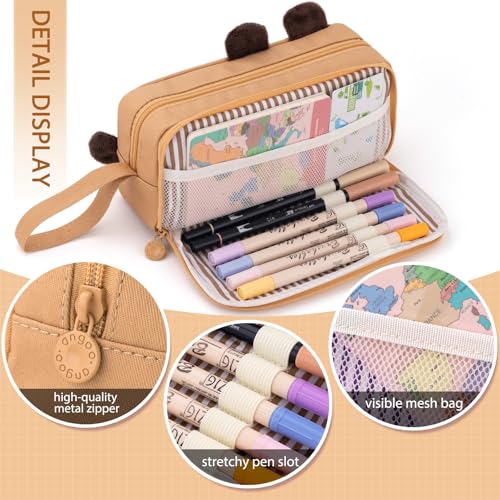 Image of CICIMELON Cartoon Pencil Case, Large Capacity Pen Pouch with Embroidered Animal Design, School Supplies Bag for Kids, Teens, Students (Brown Capybara)