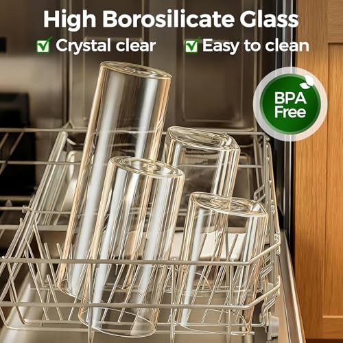 Image of ComSaf 1.1L Storage Jars with Lids Set of 9, Glass Food Storage Containers for Kitchen, Clear Square Glass Jar with Bamboo Lids, Pantry Organizers and Storage for Flour Oat Pasta Tea Coffee Bean