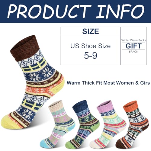Image of YANGYANG 5 Pairs Winter Warm Thick Crew Knit Socks for Women, Christmas Gifts, Stocking Stuffers