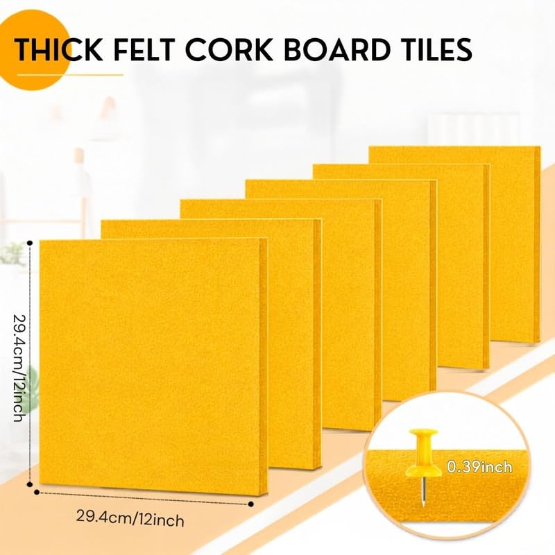 Image of QUIET CANVAS Acoustic Wall Square Pinboard, 1x1ft, Pack6, 50PushPins Yellow