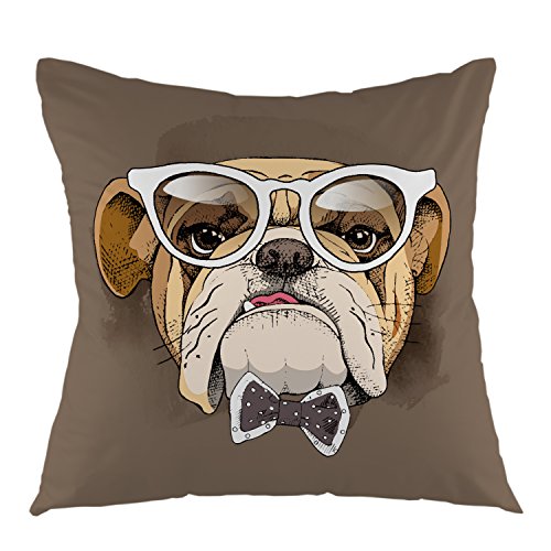 Ofloral Decorative Throw Pillow Cover Lovely Animal Pet Dogs Bulldog In Glasses Square Pillow Case Cushion Cover For Sofa Couch Home Bedroom Living Room Decoration 18 X 18 Inch Yellow White Red #TOP4