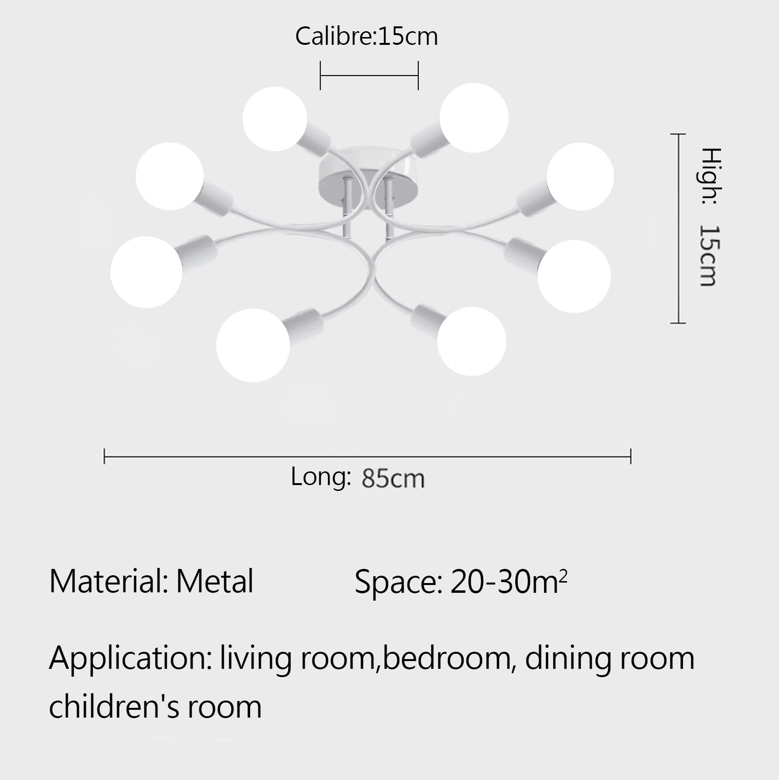 Lampadario Sputnik, 8 Luci Plafoniera Soffitto Vintage E27 Bianco | Lampada da Soffitto in Metallo,Lampadario Soggiorno Industriale per Camera da letto Soggiorno Cucina Escluse Lampadine