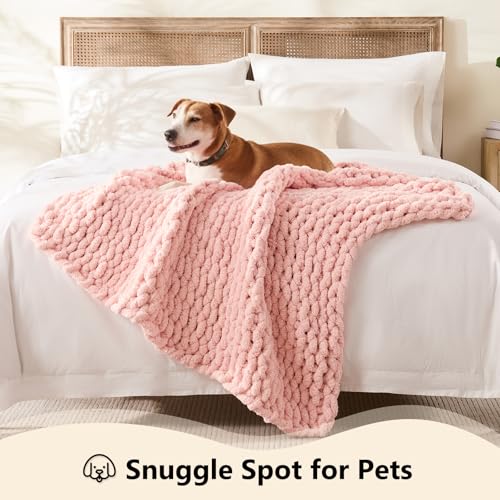 Image of L'AGRATY Chunky Knit Throw Blanket for Couch, 30'' x 40'' Knit Throw, Pink