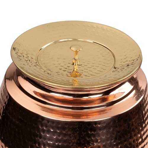 Image of Artarium Hammered Pure Classic Copper Water Dispenser with Stand & Tap (5 litres), Copper Water Storage for Kitchen & Dining