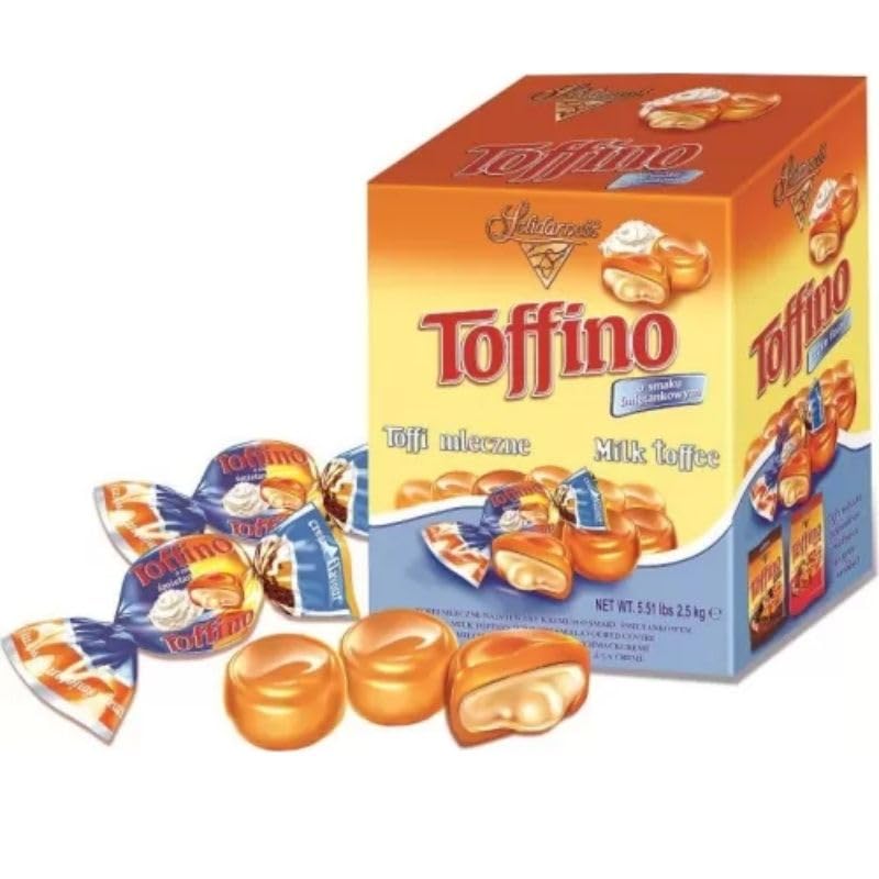 Toffino Choco y Toffino Crema Nata - Caramelos Toffee | Formato Caja Expositora 2,5 KG Aprox 380 Unidades (CREMA NATA)