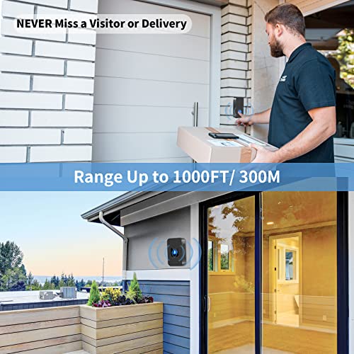 RUOEZA Wireless Doorbell, Plug in Cordless Door Bells Chime Kit- 300M Long Range IP55 Waterproof 55 Chimes 5 Level Volume Led Flash, Easy Install Door Bell for Home School,Black - Image 4