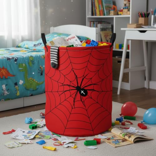 Image of Baby Laundry Basket Baby Nursery Hamper Kids Laundry Basket Toy Storage Bin for Boys Room Decor Gift Baskets for Bedroom Bathroom(Spider Web)