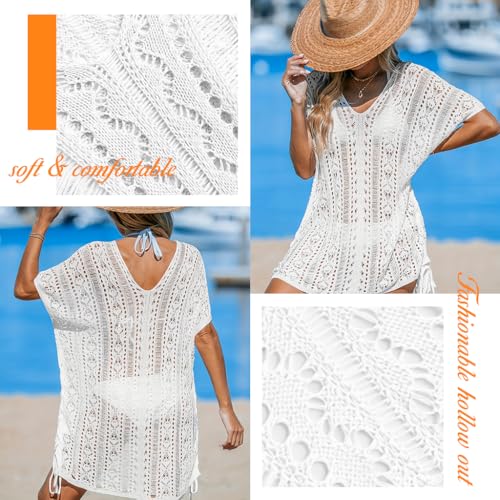 Image of SANNIDHI Crochet Cover Up for Women Loose Fit Beach Cover Up Stylish Boho V Neck Hollow Summer Top Coverup - Fits for Weight 50-70kg and Height 160-178cm