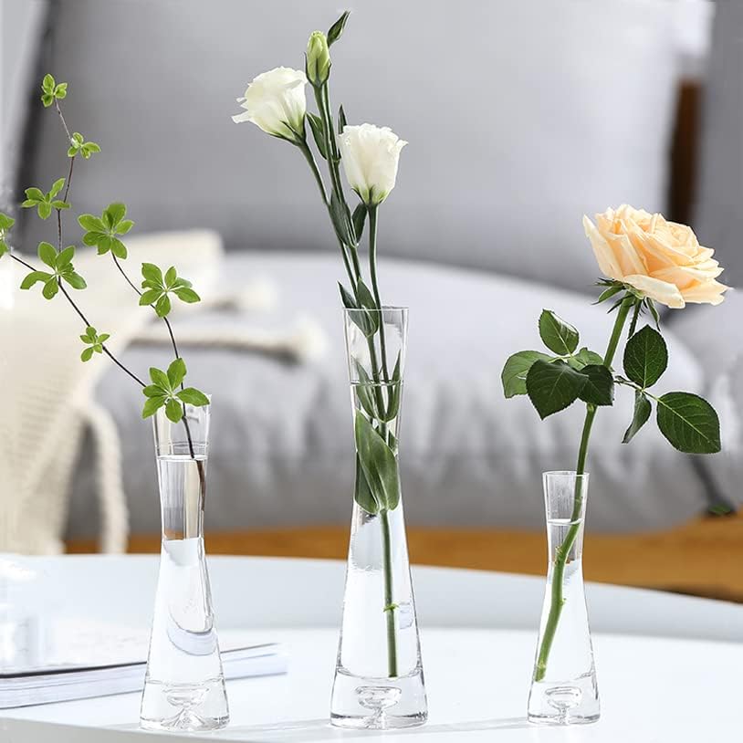 Miniatura 6 de Jarrón de cristal soplado hecho a mano, pequeño jarrón de vidrio de un solo tallo para decoración del hogar, 7.9 in de altura (transparente)