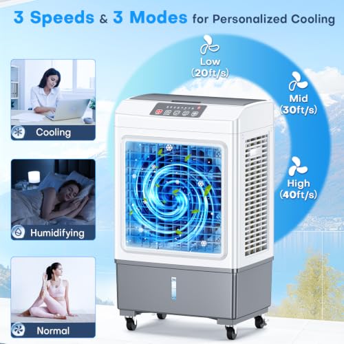 Image of 3600CFM Swamp Cooler Air Conditioner, 12Gal Dual Tank, 120 Oscillation for 1000Sq.ft Cooling Evaporative Air Cooler w / 3Modes&3Speeds, Timer, Windowless Portable Air Conditioner for Bedroom