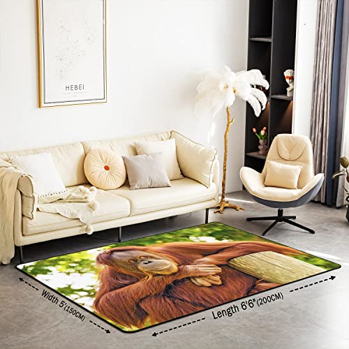 Loussiesd Baboon Area Rug Zoo Animal Rug for Living Room Bedroom Soft Monkey Orangutan Carpet Rug Indoor Floor Mat Accent Rug for Playing Room Kitchen Home 100 * 150cm - Image 2