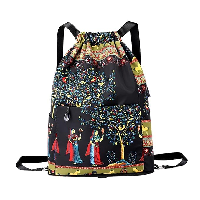 Lightweight Panihari Printed Drawstring Bag | Foldable With Easy To Carry | Built-In Zip Pouch | Reflective Strip | Used For Travel-Gym-Office-Camping | Pack Of 1-picture-18