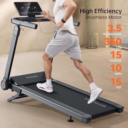 Foldable Treadmill with Auto Incline - Vitalwalk Commercial 48"x18" Wide Running Belt, 20% / 15% Incline, 10MPH, 3.5HP Brushless, Walking Pad Treadmill for Home, Auto Folding, No Installation, 350LBS - Image 3