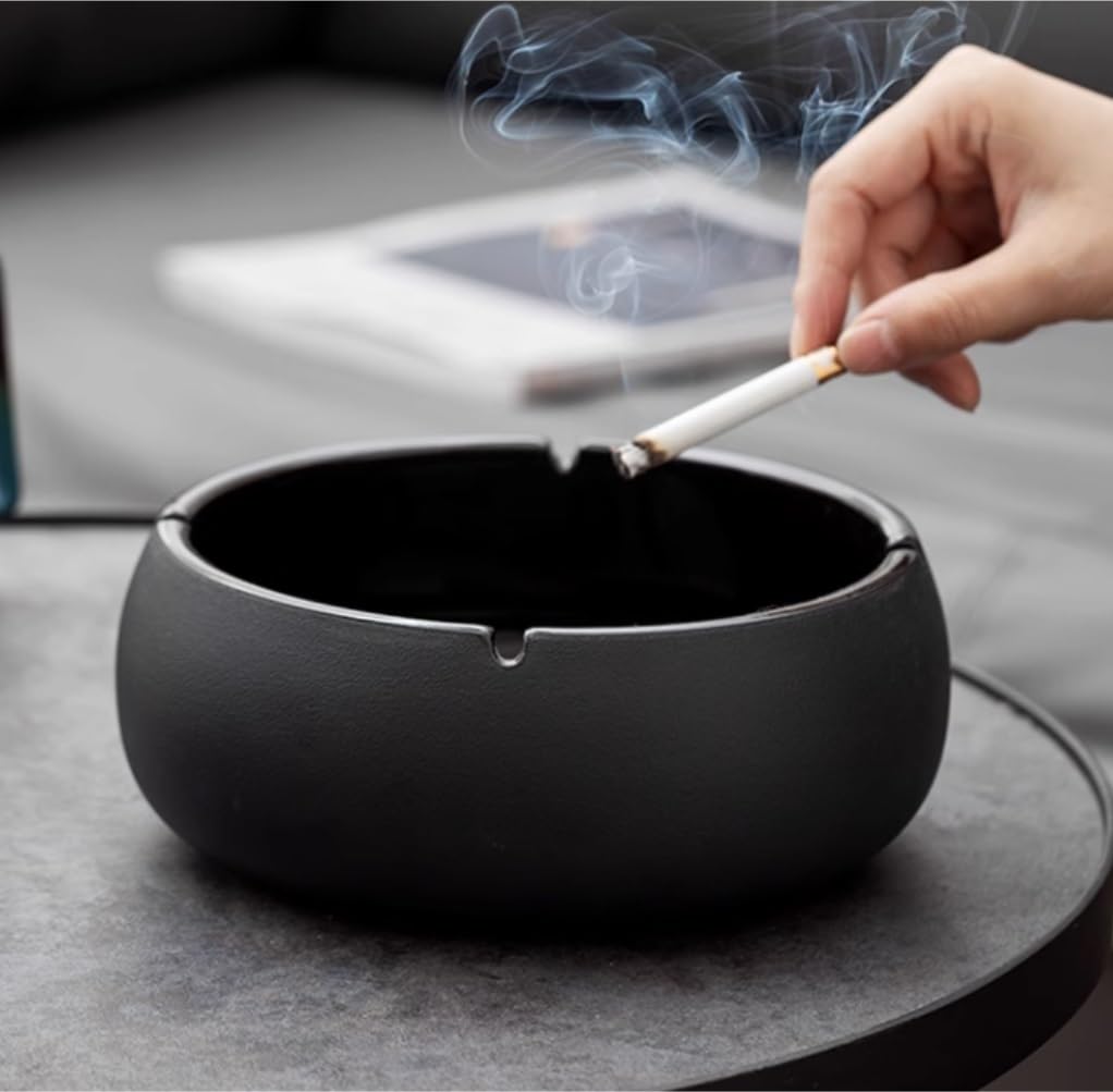 Portacenere Posacenere Da Tavolo Posacenere Da Tavolo Per Fumatori Con Decorazione In Ceramica Scanalata Di Grande Capacità Posacenere Portatile(Black,1500ml)