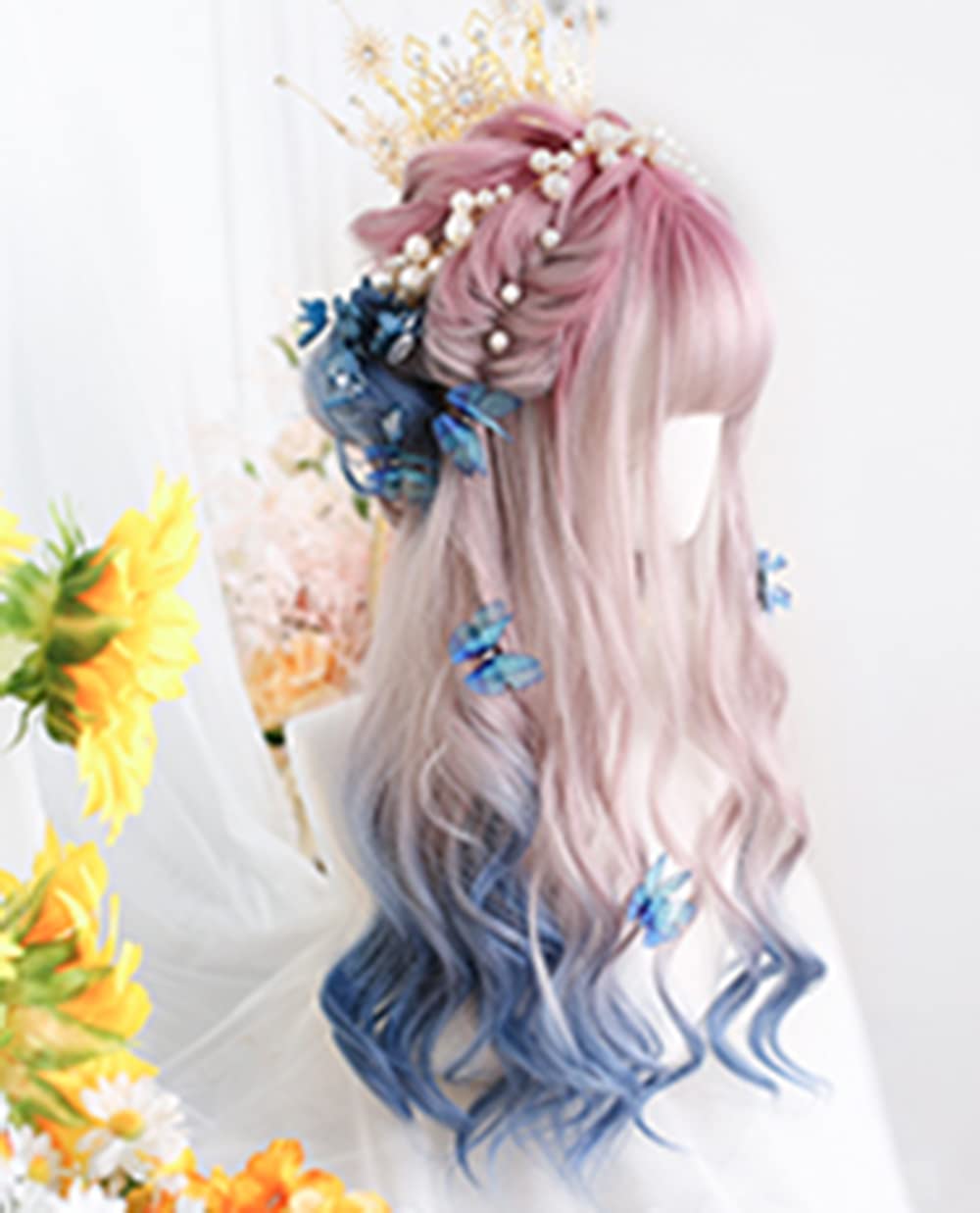 Wavy Long Black White Synthetic Hair Lifelike Daily Sweet Lolita Japanese Hot Princess Cosplay Party Natural Female Wigs with Bangs (22)