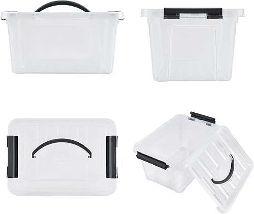 Miniatura 4 de Contenedores de almacenamiento apilables de plástico de 6 cuartos de galón, caja de pestillo transparente con asa y tapa, paquete de 6 unidades