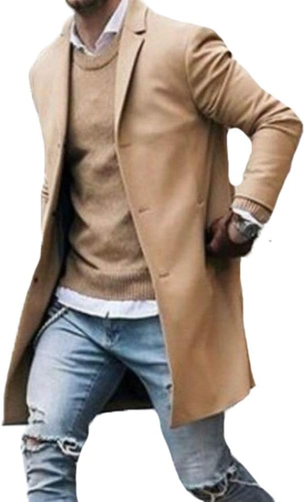XBRECO Mens Long Sleeve Button Down Trench Coat,Slim Fit Overcoat Outwear