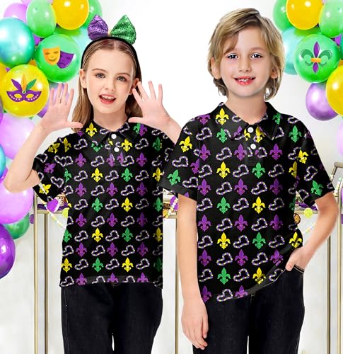 Image of AOBUTE Kids 4th of July Polo American Flag Short Sleeve Button Down Shirts Tops 3-14 Years
