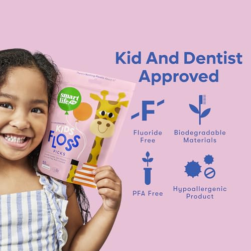 SMARTLIFECO-Biodegradable-Kids-Flossers-Unflavored-Dental-Floss-Picks-for-Children-Fluoride-Plant-Based-Natural-Fun-Animal-Flossing-Sticks-for-Toddlers-Teeth-Eco-Friendly-Compostable-200pk