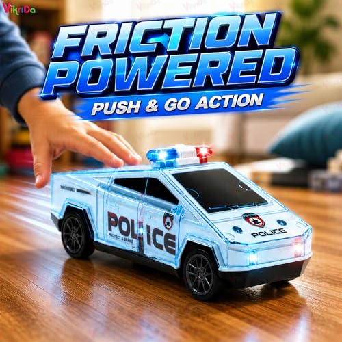Image of VikriDA Push & Go Police Patrol Car Toy for Kids with Flashing Lights & Music - Friction Powered City Guard Vehicle with Realistic Sound Effects